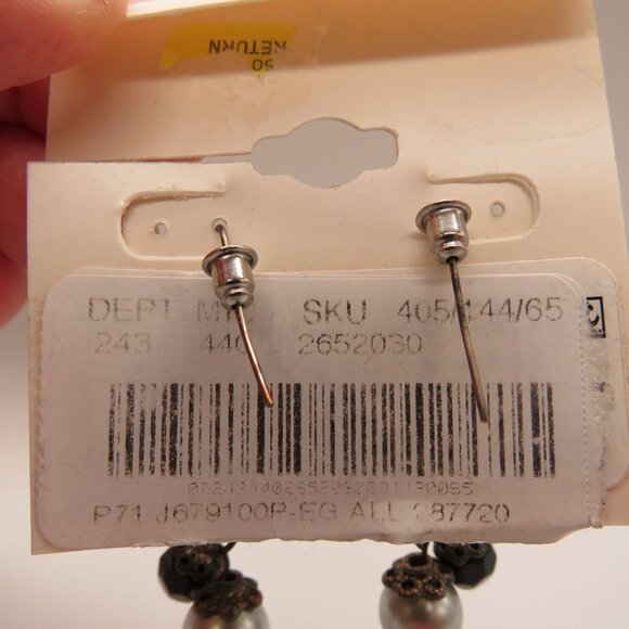 Patricia Nash Earrings Genuine Stone Dangle Earrings Chain Pearl Accents New - Picture 5 of 8